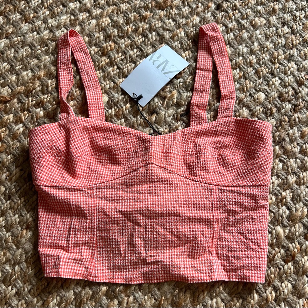 ZARA Light Orange Gingham Top